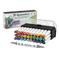 Lot de 30 marqueurs à double pointe à base d'eau, pinceaux souples et pointes fines, marqueurs aquatiques à corps triangulaire anti-roulement, ensemble de marqueurs aquarelles pour le dessin