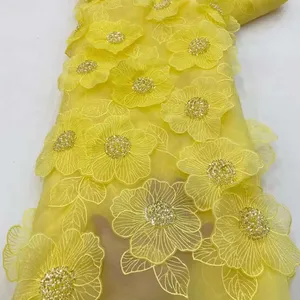 Vibrant floral wedding 3d embroidered lace fabric