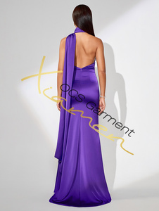 MF Vestido Noche De Mujer Robe violette dos nu sans manches pour licou robes de soirée femmes soirée élégante - Product Image 2