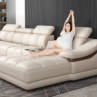 Canapé d'angle intelligent en cuir et bois pour salon, avec chargement sans fil et musique intégrée – Nouveauté en promotion