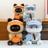 Peluche chat pêcheur de 30 cm en coton PP, coussin d'accompagnement pour le sommeil, jouet en peluche pour machine à griffes, cadeau de Noël, vente en gros, offre spéciale