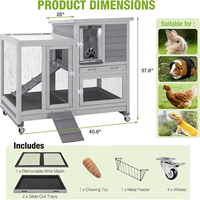 Cage à lapins à deux étages en bois pour l'intérieur avec plancher en grillage métallique amovible, rampe anti-morsure, roues verrouillables