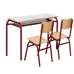 Bureau d'école double en <span class=keywords><strong>bois</strong></span> <span class=keywords><strong>ancien</strong></span> de Chine pour étudiants, avec chaise empilable - Product Image 1
