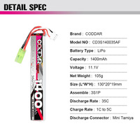 CODDAR 3S 1400MAH 11.1V 35C Mini Tamiya AirSoft AirGun Soft Bullet Gun Hunting RC LiPo Battery Pack High décharge puissante Cell