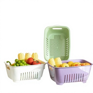 Cesta de drenaje de plástico de doble capa, colador multifuncional para lavar frutas y verduras, para almacenamiento en la cocina - Product Image 1