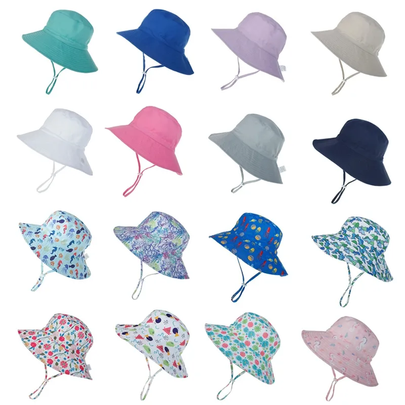 Chapeau de soleil coloré pour bébés et enfants, nouveaux Design, en coton et Polyester uni, avec taille réglable, vente en gros, 5 unités