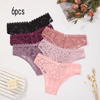 Lot de 6 culottes en dentelle florale pour femme, taille basse, avec nœud décoratif, respirantes, transparentes, couleurs assorties