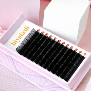 Biya Dark Black Cashmere Mink Lashes Wholesale Fluffy Volume Eyelash Extension Custom Logo Box Lash Extension