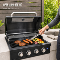 Barbecue à gaz encastrable 4 brûleurs noir en acier inoxydable 304 50000 BTU avec grille en fonte pour cuisine extérieure