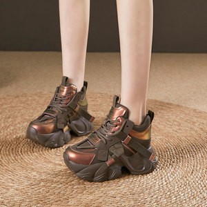 Chaussures de marche décontractées et sportives pour femmes en cuir véritable, plateforme printemps 2026, semelle épaisse, hauteur accrue de 8 cm, coussin d'air respirant - Product Image 5