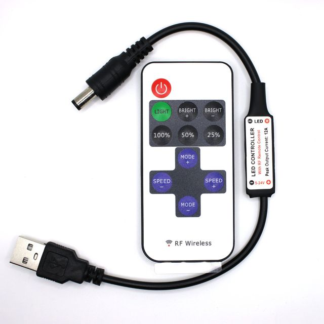 YZ RF11 Keys Monochrome Controller Infrared Led Strip Remote Control Mini USB Black Red Light with Dimmer 20m 1-Year Warranty