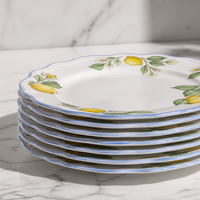 Service de table en porcelaine peinte à la main, motif citron méditerranéen, vaisselle jaune frais pour l'été, restaurant et maison