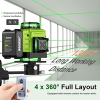 Kit de niveau laser vert à 16 lignes - 4x360 4D à auto-nivellement, base rotative à lignes croisées, 17,7x5,7 pouces pour la construction et l'usage domestique