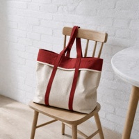 Sac fourre-tout en toile sérigraphié durable avec logo personnalisé, motif lettres, taille moyenne, bordure contrastante pour marques de détail et cadeaux promotionnels