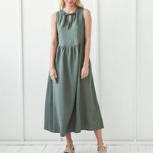 เดรสผ้าลินินเรียบง่ายแบบสั่งตัดสำหรับฤดูร้อนปี 2025 ทรงหลวม คุณภาพสูง ชุดเดรสยาวสำหรับผู้หญิง - Product Image 5