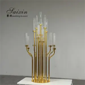 Luxury Wedding Decor Supplies Gold 17 Arms Candelabra Candle Holder Tall Crystal Candelabra Centerpieces