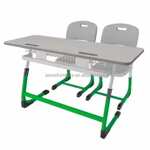 Modern commercial metal combination Height Adjustable Desk And Chair Set Double Seat school furniture