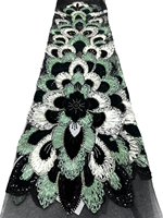 NI.AI Nouveauté Tissu en dentelle de velours perlé avec sequins, motif 3D brodé, tissu en dentelle perlée pour robe de soirée