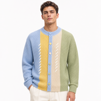 Herren Asymmetrischer Colorblock Grobstrick-Cardigan, Winter Oversized Pullover mit Fallschulter, OEM/ODM Individuelles Logo, Großhandel mit Niedriger Mindestbestellmenge