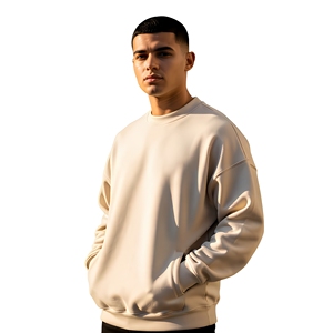 Sweat-shirt col rond personnalisé OEM en molleton épais crème, coupe oversize, pour hommes et femmes, vente en gros - Product Image 1