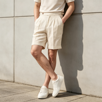 Pantalon de Costume Court Décontracté d'Été Personnalisé, Élastique, Polyvalent, Uni, Léger, Respirant, avec Poches, Taille Haute, Formel pour Homme