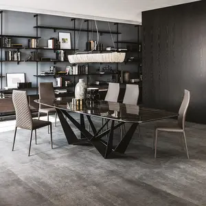 Minimalister Luxus modern rechteckige Marmorplatte Edelstahl italienischer kompletter Esstisch-Set für Esszimmer