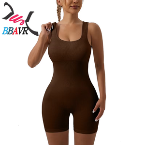 NEW Custom One Piece Yoga <b>Jumpsuit</b> Seamless Bodycon for Women Workout Ribbed Shorts Rompers Sleeveless Activewear <b>Jumpsuit</b> - Product Image 4