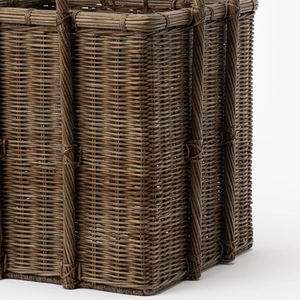 Cesto <span class=keywords><strong>in</strong></span> <span class=keywords><strong>Vimini</strong></span> di Rattan con Manici, Organizzatore Naturale Intrecciato a Mano per Legna da Ardere, Asciugamani, Bucato e Decorazione Casa - Product Image 4