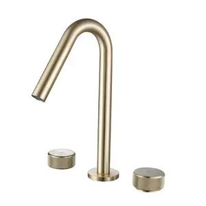 Brass Brushed Gold Double Handle 3 Hole Widespread Bathroom Split Wash Basin Sink Faucet Hot And Cold Three hole Basin Faucet