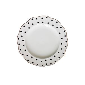 Plato de Cerámica Vintage Blanco y Negro para Desayuno con Borde Dorado, Diseño de Ondas, Puntos y Rayas - Product Image 6