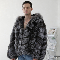 Manteau d'hiver sur mesure de luxe pour hommes, sweats à capuche, veste en fourrure de renard argenté véritable, manteau pour hommes