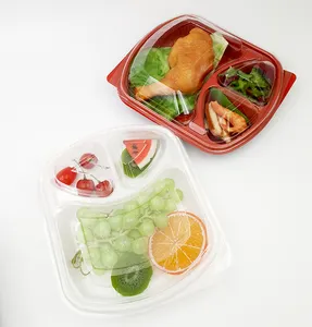 Boîte à lunch jetable en plastique, emballage alimentaire personnalisé 3 compartiments