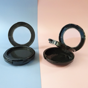 Estuche compacto redondo de doble capa vacío para polvos compactos con espejo, rejilla y almacenamiento para borlas, 59.2mm, de plástico negro para maquillaje de rubor - Product Image 2