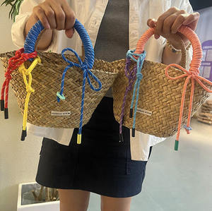 Vendita calda Logo personalizzato fatto a mano tessuto paglia borsa da spiaggia borsa da damigella d'onore regalo alla moda lettera tessuto paglia borse da spiaggia per le donne - Product Image 3