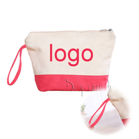 Sac de maquillage en toile de coton avec logo personnalisé, étiquette vierge, toile pliable, fermeture éclair résistante à l'eau, pochette de maquillage, sacs de voyage