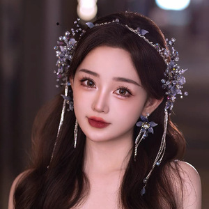 Nouveau serre-tête artisanal 2024, doux et jeune, avec bordures en cristal violet - Ensemble de coiffure pour robe de mariée et mariée - Product Image 1