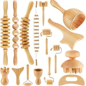 Kit de Masaje de Madera Natural Todo en Uno de 16 Piezas, Gua Sha y Rodillos para Esculpir el Cuerpo Deportivamente y Aliviar el Dolor Muscular - Product Image 1