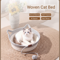 Tapis à gratter pour chat en corde de coton, lit pour chat fait main en rotin tressé avec jouet à balle