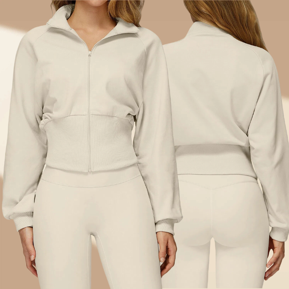 2500 Yoga Stand Collar Zipper Jacket Breathable Air Layer Sweater Coat with Loose Long Sleeves Fitness Tops