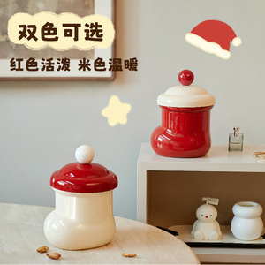 Cubo de basura de escritorio con tapa, diseño creativo de botas pequeñas, para uso en interiores, forma redonda, aspecto de alta gama, diseño bonito para el hogar. - Product Image 1