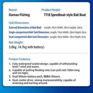 Barco de Isca Sem Escovas T118 com Localizador de Peixes - Ultra Alta Velocidade 300m/min, Design Catamarã e Rede Retrátil - Product Image 3