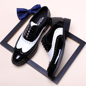 Nouvelles chaussures pour hommes en cuir de vachette noir et blanc à bout pointu et ouvert - Chaussures habillées à lanières pour hommes, style affaires - Product Image 2