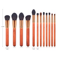 Pinceaux de maquillage en poils synthétiques avec logo personnalisé, OME, 12 pièces, manche en bois doré, logo personnalisé, faible MOQ, ensemble de pinceaux de maquillage de luxe dans un sac