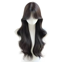 Perruque synthétique noire longue et ondulée, volume moelleux, fibre résistante à la chaleur, pour usage quotidien, couvre-tête complet