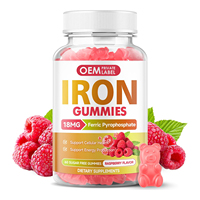Gummies sans sucre OEM au fer et à la vitamine C saveur framboise pour la santé cellulaire, le soutien immunitaire et l'absorption des minéraux