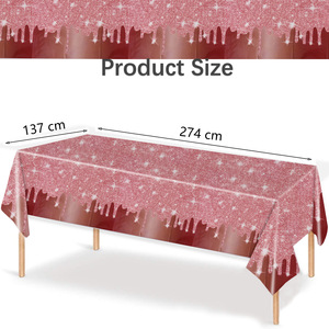 Nappe jetable en plastique or rose 137x274cm, paillettes scintillantes, pour fête, mariage, résistante à l'huile et aux taches - Product Image 4
