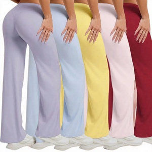 Custom Logo Solid High Waist Quick Drying Hip Lifting Yoga <b>Leggings</b> Tight Wide Leg <b>Flared</b> Spandex/Nylon <b>Women</b> Gym Sports Fitness - Product Image 4
