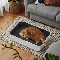 Bac à litière pour chat en acier inoxydable antiadhésif à côtés élevés antirouille et facile à nettoyer accessoire de bac à litière pour chat