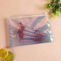 Sac cosmétique en PVC holographique personnalisé de luxe avec logo, fermeture éclair, petit format, réutilisable, emballage irisé