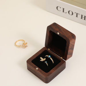 Wholesale Custom Size Small & Large Ring <b>Boxes</b> Dark Brown Display <b>Keepsake</b> Hinged Sliding Lid Walnut Wooden Bamboo Packaging - Product Image 1